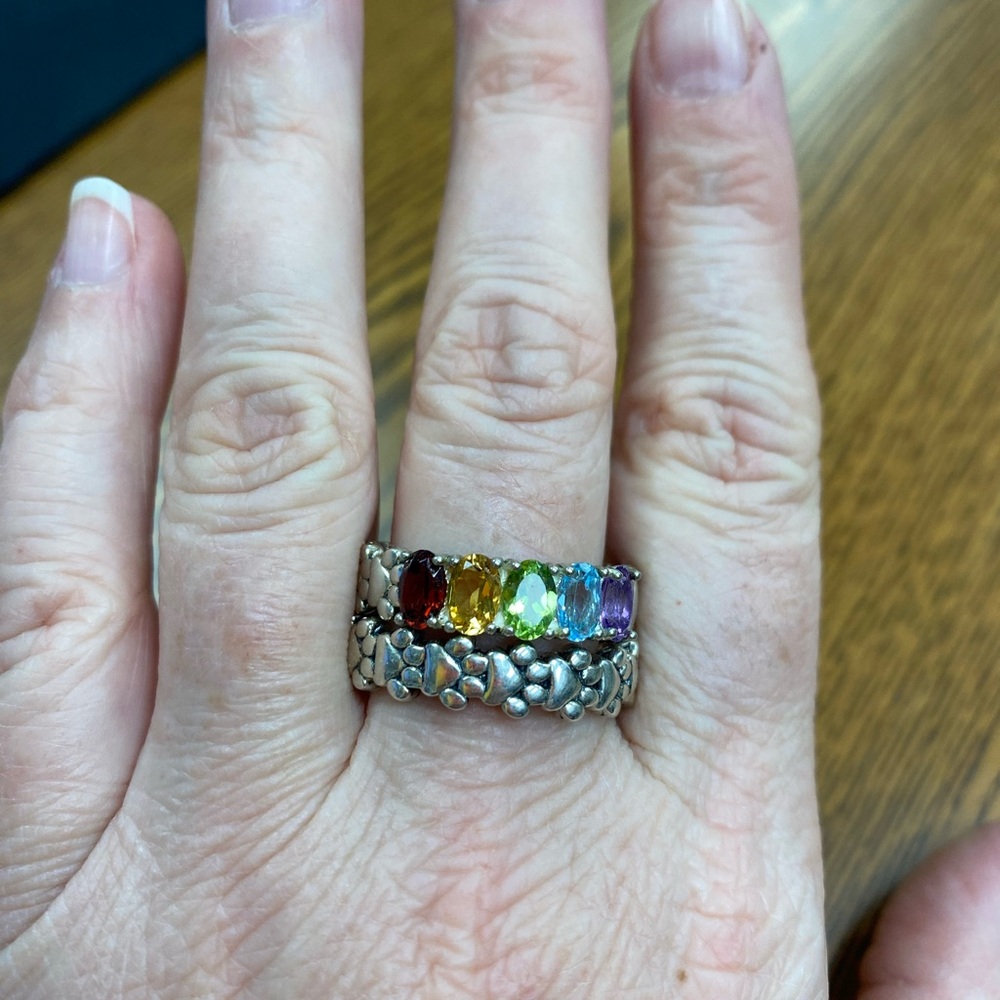 Multicolor Gemstone Silver Paw Ring Set - image 1